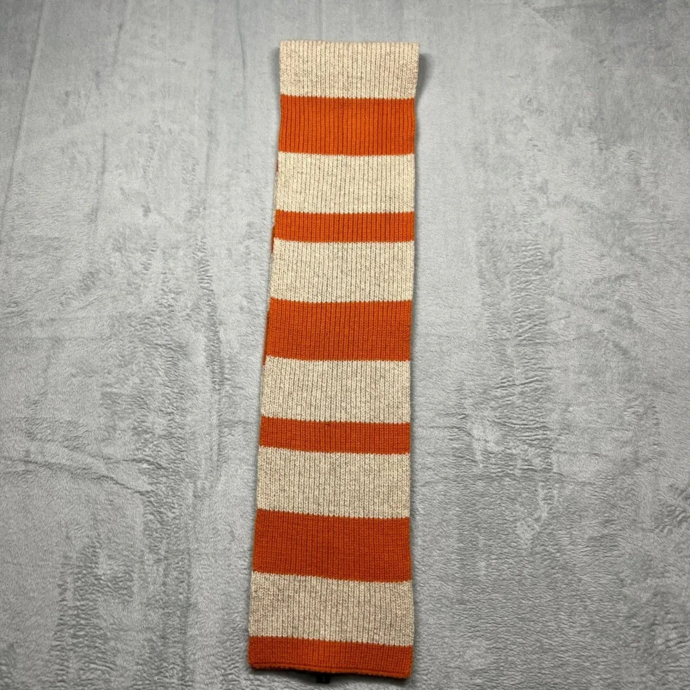 Vintage Y2K Gap Scarf Orange Oatmeal Striped 100% Lambswool Ribbed Knit Winter